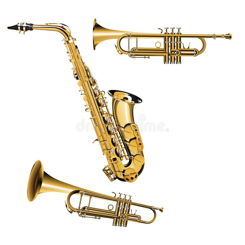 Trumpet and saxophone stock vector. Illustration of bugle 57212128