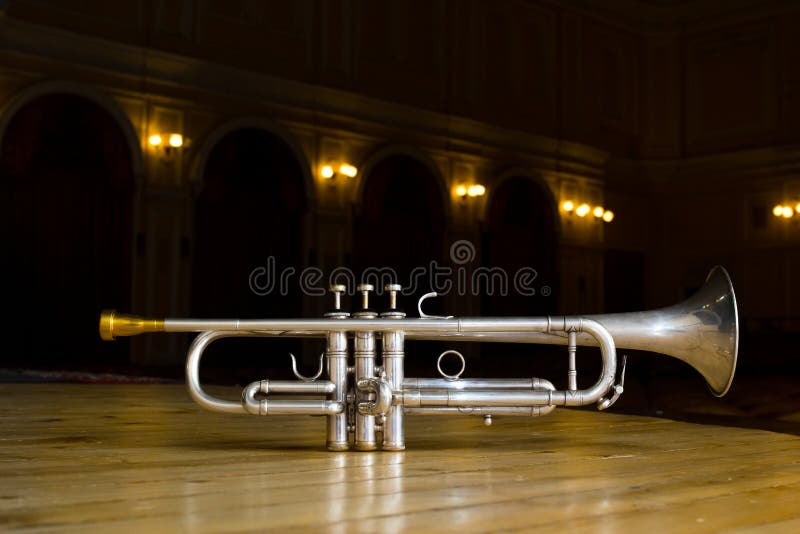 Trumpet on stage stock photo. Image of classical, blues 88655822