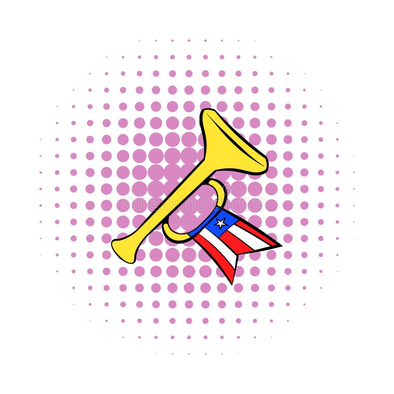 Trumpet with USA flag icon, comics style royalty free illustration Trumpet with USA flag icon, comics style royalty free illustration