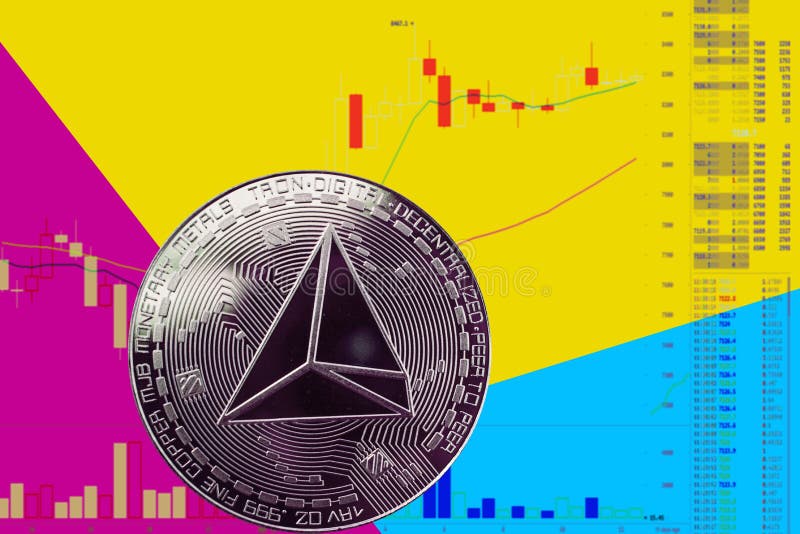Trx del cryptocurrency de la moneda en carta y fondo de neón azul amarillo ilustración del vector Trx del cryptocurrency de la moneda en carta y fondo de neón azul amarillo ilustración del vector
