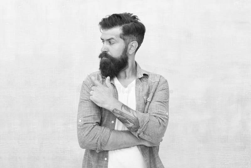 Try this. barbershop hair care and health. Male casual style. fashion model. serious bearded man. Mature hipster with royalty free stock photography