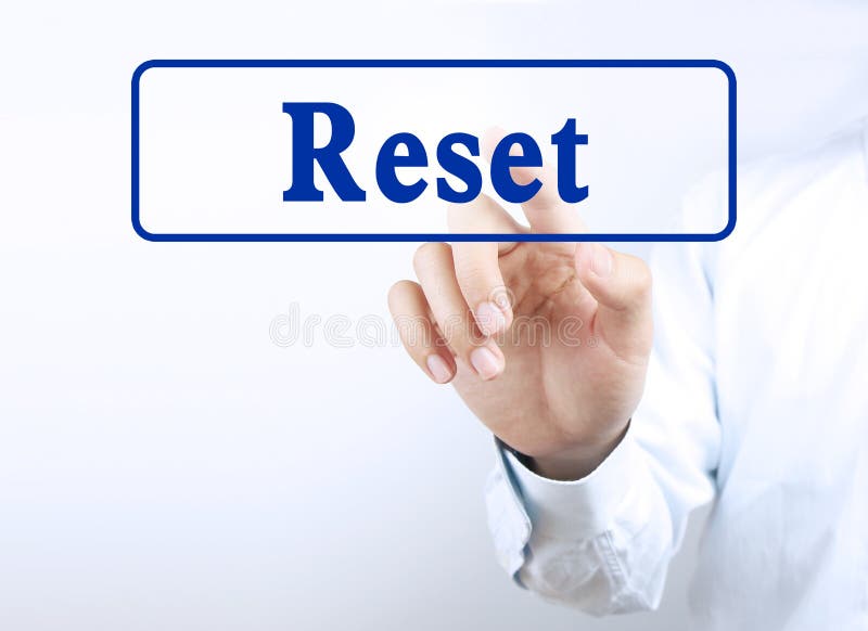 Businessman is pressing the reset button on the transparent screen. Businessman is pressing the reset button on the transparent screen.