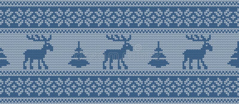 Trykotowy wzór z deers i jedlinowymi drzewami w błękitnych kolorach rabatowy bezszwowy royalty ilustracja Trykotowy wzór z deers i jedlinowymi drzewami w błękitnych kolorach rabatowy bezszwowy royalty ilustracja