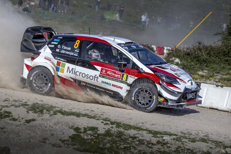 PORTO, PORTUGAL - MAY 17: Ott Tanak of Estonia and Martin Jarveoja of Estonia compete in their Toyota Gazoo Racing WRT Toyota Yaris WRC during the shakedown of the WRC Portugal on May 17, 2018. PORTO, PORTUGAL - MAY 17: Ott Tanak of Estonia and Martin Jarveoja of Estonia compete in their Toyota Gazoo Racing WRT Toyota Yaris WRC during the shakedown of the WRC Portugal on May 17, 2018.