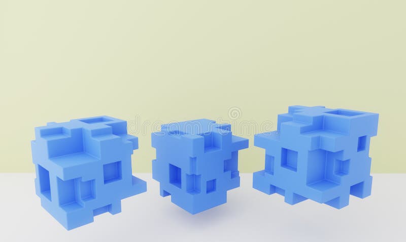 Trzy abstrakcjonistycznego sześcianu w powietrzu piedesta?y ?wiadczenia 3 d ilustracji Trzy abstrakcjonistycznego sześcianu w powietrzu piedesta?y ?wiadczenia 3 d ilustracji