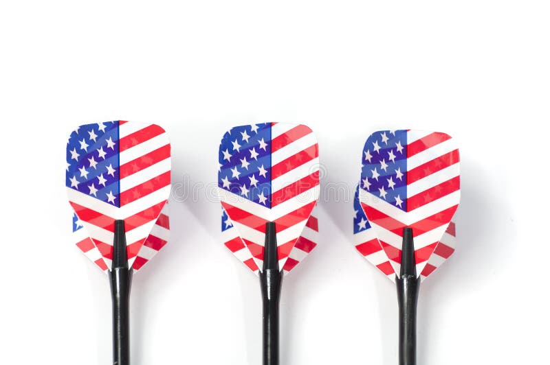 Trzy cel bawić się strzałki, whit usa flaga barwi w piórku obrazy stock