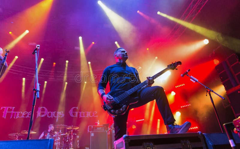 Popular Canadian post grunge rock band Three Days Grace and its bass guitarist Brad Walst performs at the Atlas Weekend Festival in National Expocenter. Popular Canadian post grunge rock band Three Days Grace and its bass guitarist Brad Walst performs at the Atlas Weekend Festival in National Expocenter.