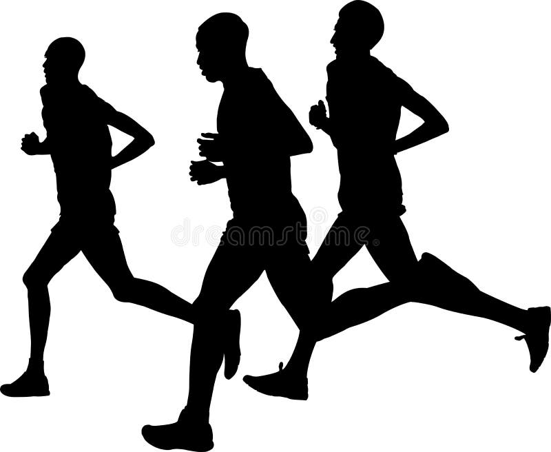 Trzy lidera mężczyzna biegacza biega sporta maraton royalty ilustracja Trzy lidera mężczyzna biegacza biega sporta maraton royalty ilustracja