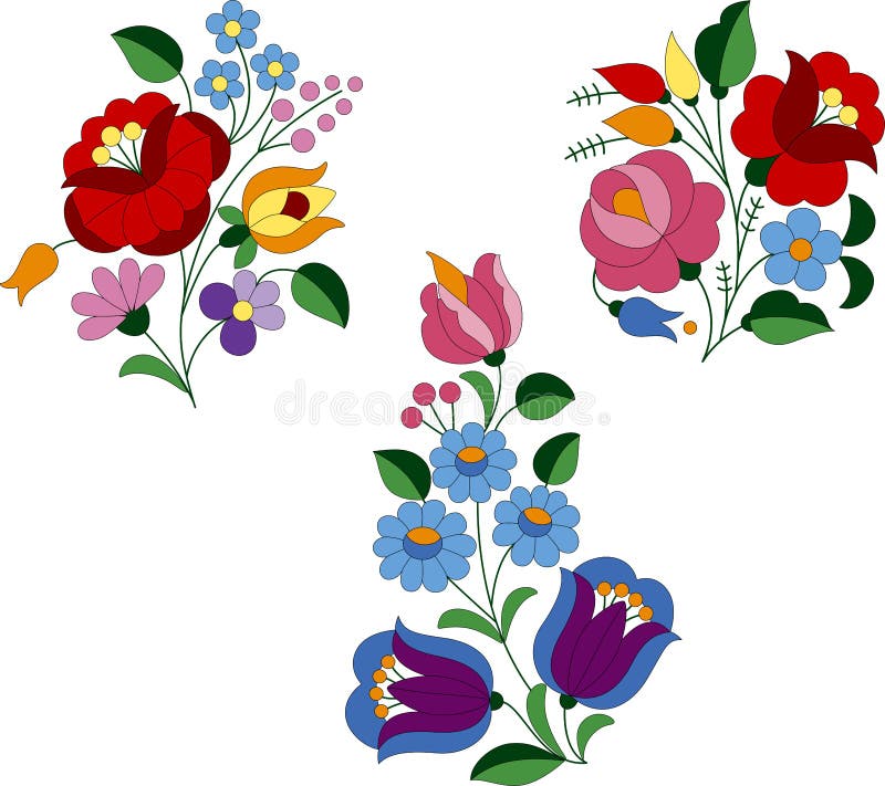Trzy małe bukiety kwiatów wzór do haftowania