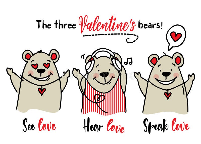 Trzy mądrego niedźwiedzia dla valentines dnia wektoru zapasu/Widzią miłości, słuchają miłości i mówją miłości kreatywnie pojęcie ilustracja wektor Trzy mądrego niedźwiedzia dla valentines dnia wektoru zapasu/Widzią miłości, słuchają miłości i mówją miłości kreatywnie pojęcie ilustracja wektor