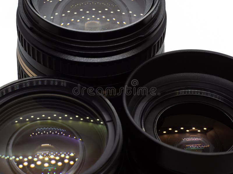 Trzy obiektywu od refleksowych kamer obrazy stock Trzy obiektywu od refleksowych kamer obrazy stock