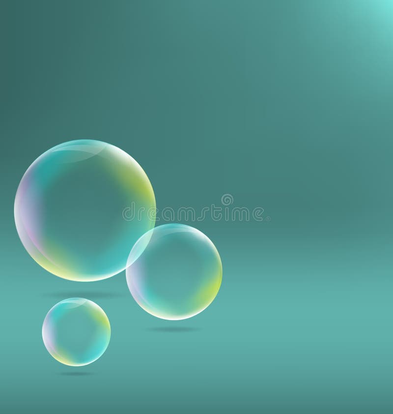 Trzy przejrzystego mydlanego bąbla z cieniami na cyan ilustracji