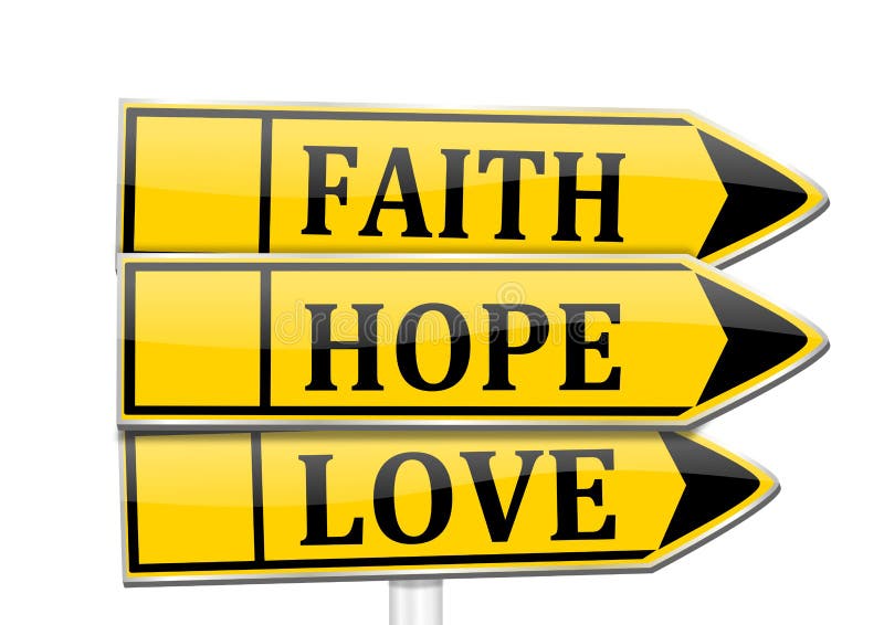 Trzy strzała z słowami wiary, nadzieja, miłość