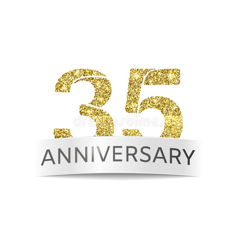 Thirty-five year anniversary. Banner 35th birthday golden color. Thirty-five year anniversary. Banner 35th birthday golden color.