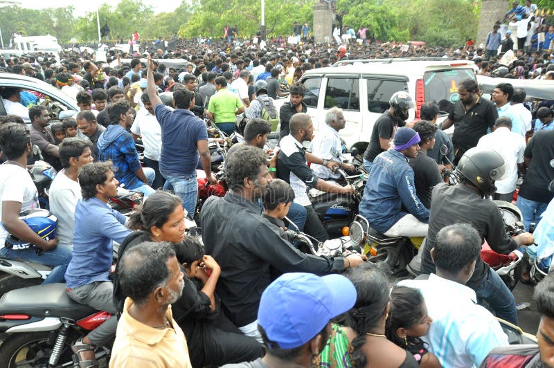 Jallikattu, traffic at Marina beach in Chennai. Jallikattu, traffic at Marina beach in Chennai