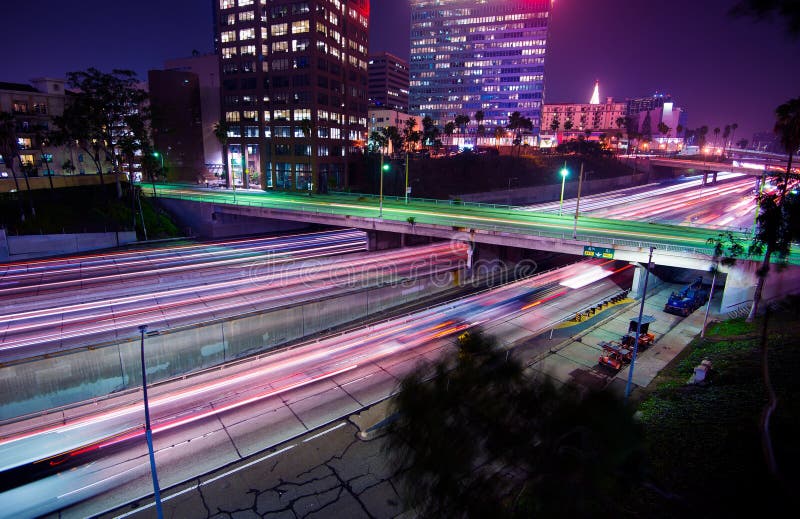 Los Angeles Night Traffic. Late Night Commute in Downtown Los Angeles, California, United States. Los Angeles Night Traffic. Late Night Commute in Downtown Los Angeles, California, United States.