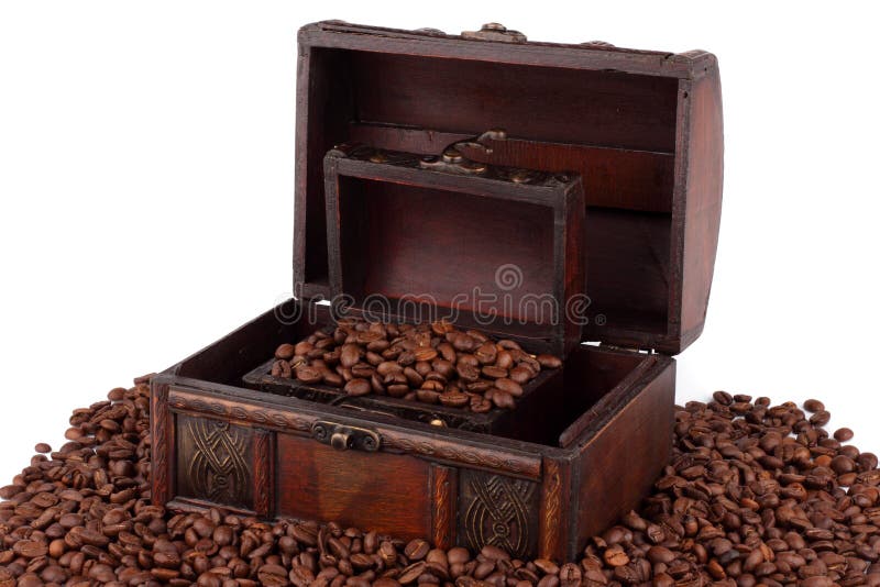 Träbröstkorgkaffekorn fotografering för bildbyråer