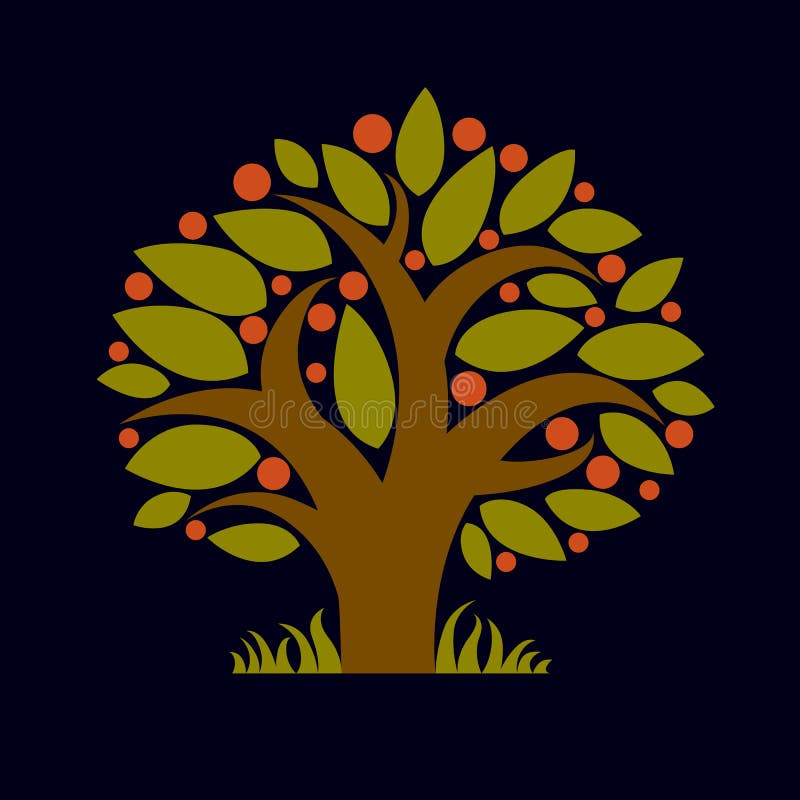Träd med mogna äpplen, illustration för skördsäsongtema Fruitf vektor illustrationer Träd med mogna äpplen, illustration för skördsäsongtema Fruitf vektor illustrationer