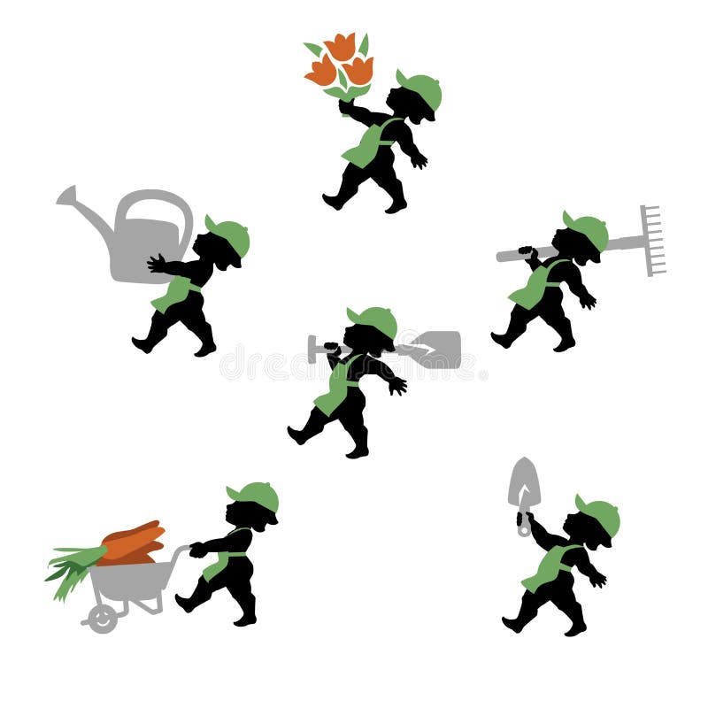 Trädgårdsmästare sådan kupidon med hjälpmedel i plan design vektor illustrationer Trädgårdsmästare sådan kupidon med hjälpmedel i plan design vektor illustrationer