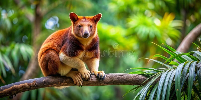Trädkängaroo majestic tree Kangaroo peruon lush tree grenkreativa ai vektor illustrationer