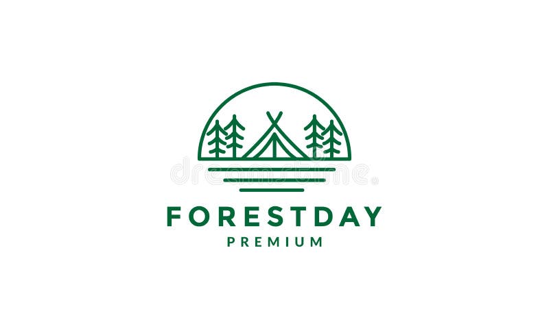 Träplinje med grön linje med symbolvektorsymbolen för tältlogotyp illustrerar grafisk design
