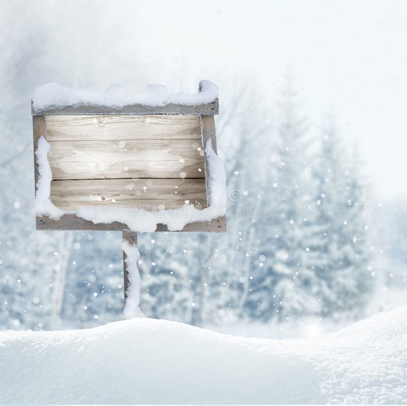 Träsignboard i snow vektor för illustration för banerjul eps10 royaltyfria foton Träsignboard i snow vektor för illustration för banerjul eps10 royaltyfria foton