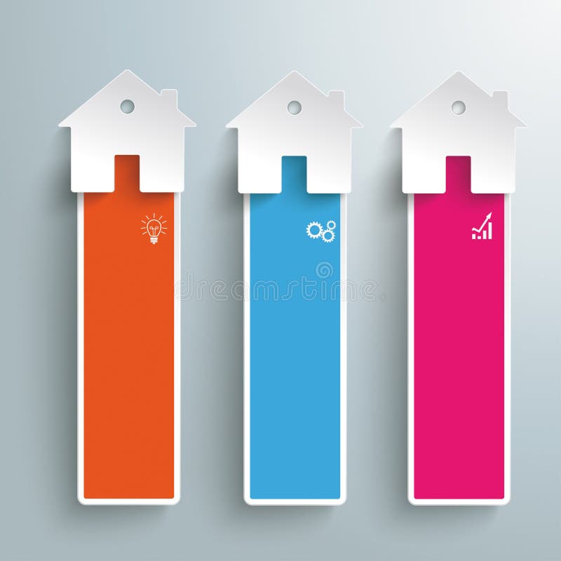Três bandeiras oblongas coloridas das casas ilustração do vetor Três bandeiras oblongas coloridas das casas ilustração do vetor