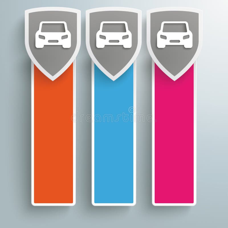 Três bandeiras oblongas coloridas dos carros dos protetores da proteção ilustração do vetor Três bandeiras oblongas coloridas dos carros dos protetores da proteção ilustração do vetor