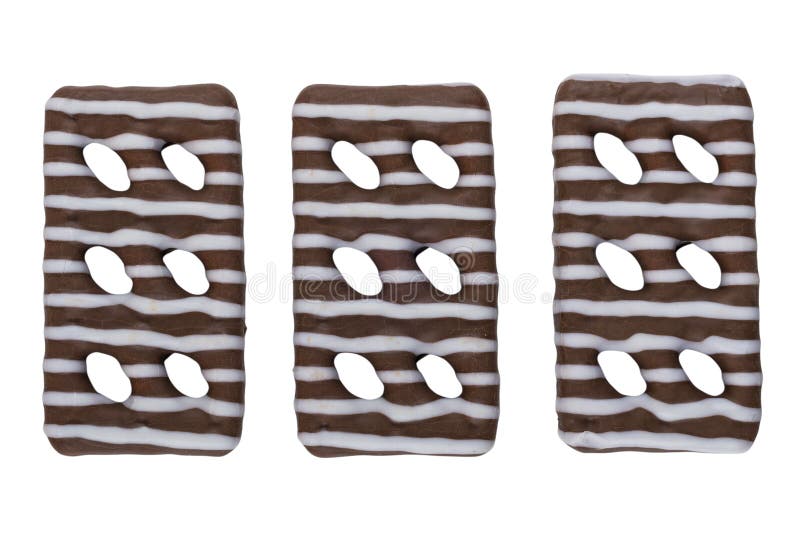 Três cookies vitrificadas listradas isoladas no fundo branco imagens de stock royalty free Três cookies vitrificadas listradas isoladas no fundo branco imagens de stock royalty free