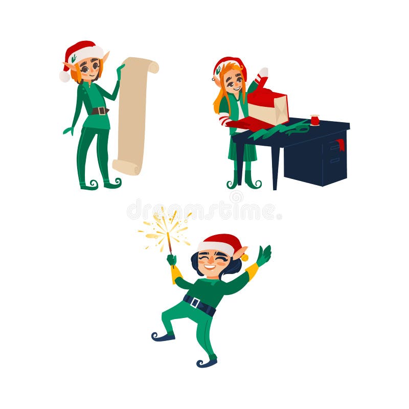 Três duendes do Natal, ajudantes pequenos de Santa ilustração stock Três duendes do Natal, ajudantes pequenos de Santa ilustração stock