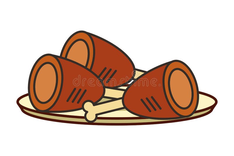 Tr?s partes da galinha grelhada no prato ilustração royalty free Tr?s partes da galinha grelhada no prato ilustração royalty free