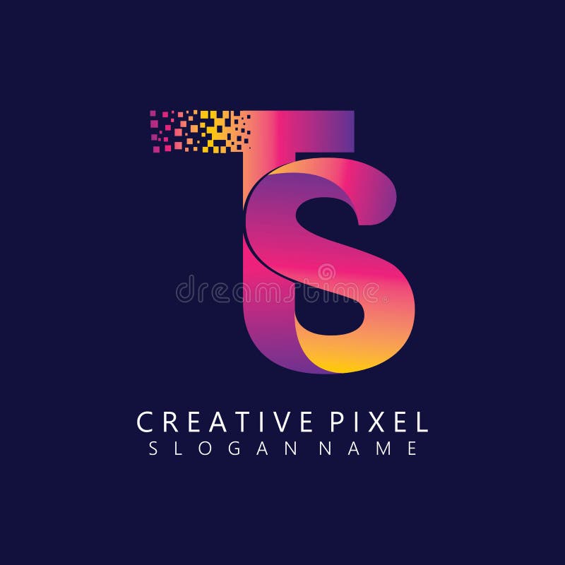 TS Initial Logo Design with Digital Pixels Colors Illustration Vector ...