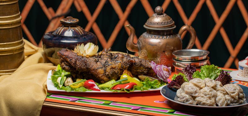 A Tsagaan Sar table with Mongolian food. A Tsagaan Sar table with Mongolian food