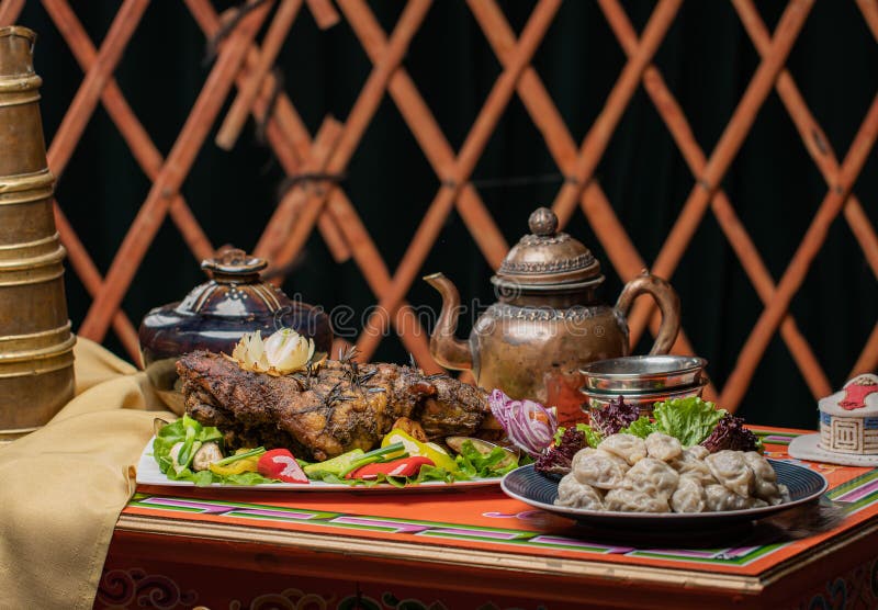 A Tsagaan Sar table with Mongolian food. A Tsagaan Sar table with Mongolian food