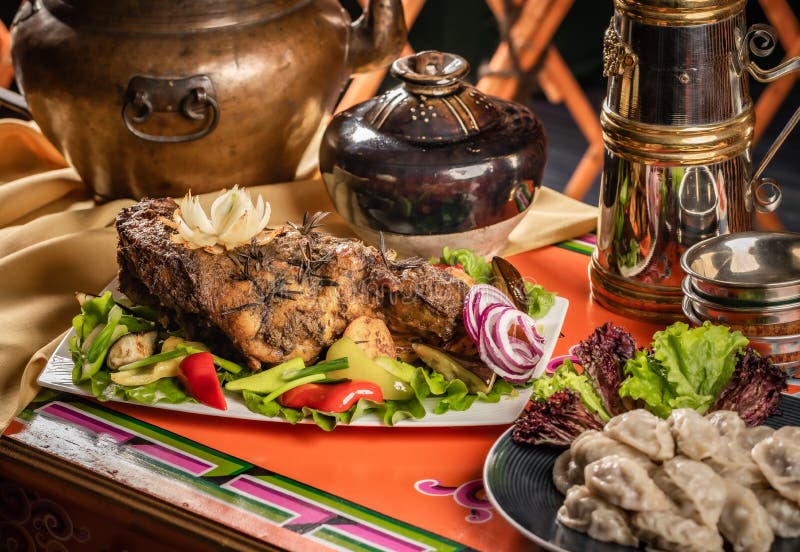 A Tsagaan Sar table with Mongolian food. A Tsagaan Sar table with Mongolian food