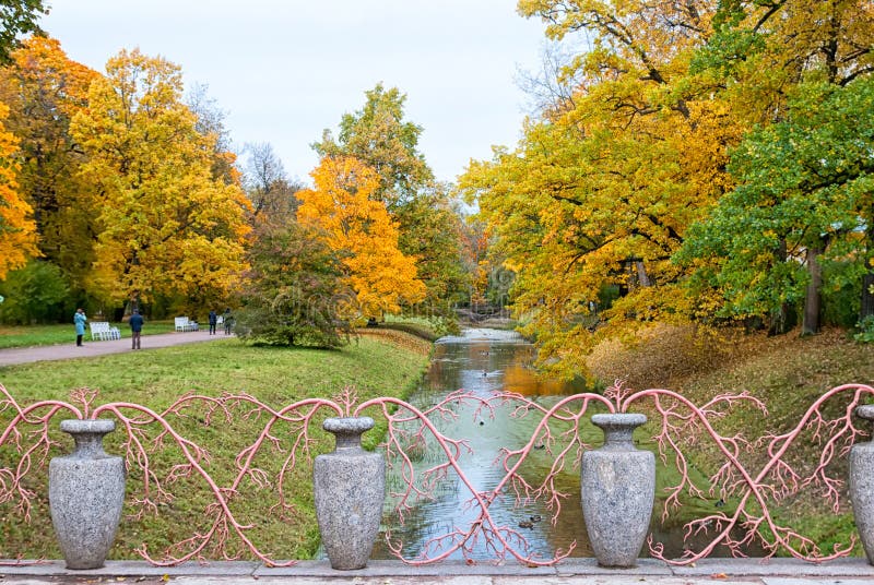 Bridge with vases in Alexander Park. Pushkin. Tsarskoye Selo. Russia royalty free stock image Bridge with vases in Alexander Park. Pushkin. Tsarskoye Selo. Russia royalty free stock image