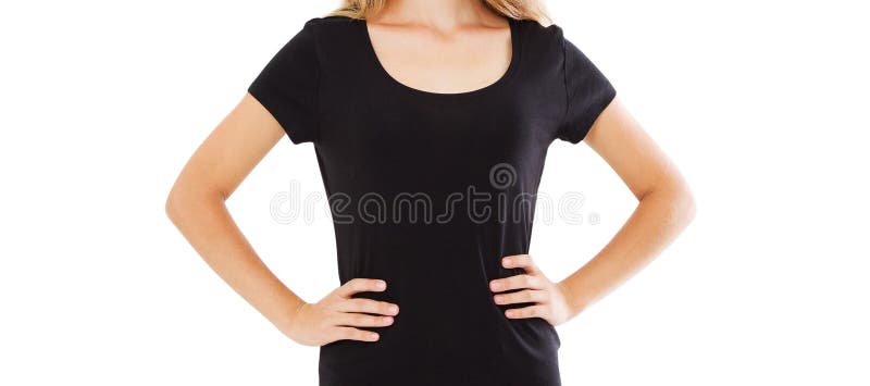Tshirtflicka?tl?je upp den isolerade svarta t-skjortan royaltyfri fotografi Tshirtflicka?tl?je upp den isolerade svarta t-skjortan royaltyfri fotografi