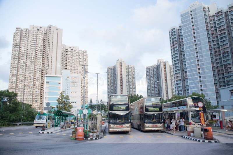 Tsing Yi, Hong Kong- September 22, 2017: Double decker bus park a