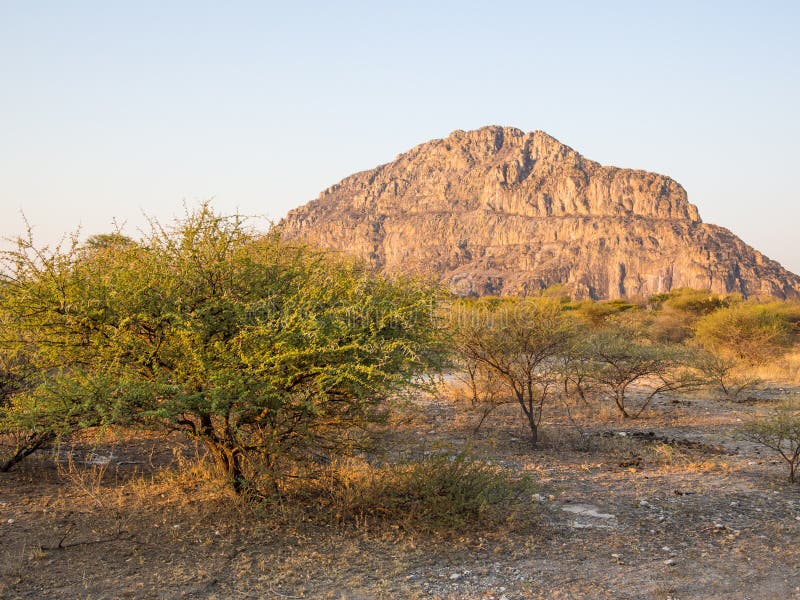 Tsodilo Hills heritage site in the kalahari of Botswana during the golden hour.