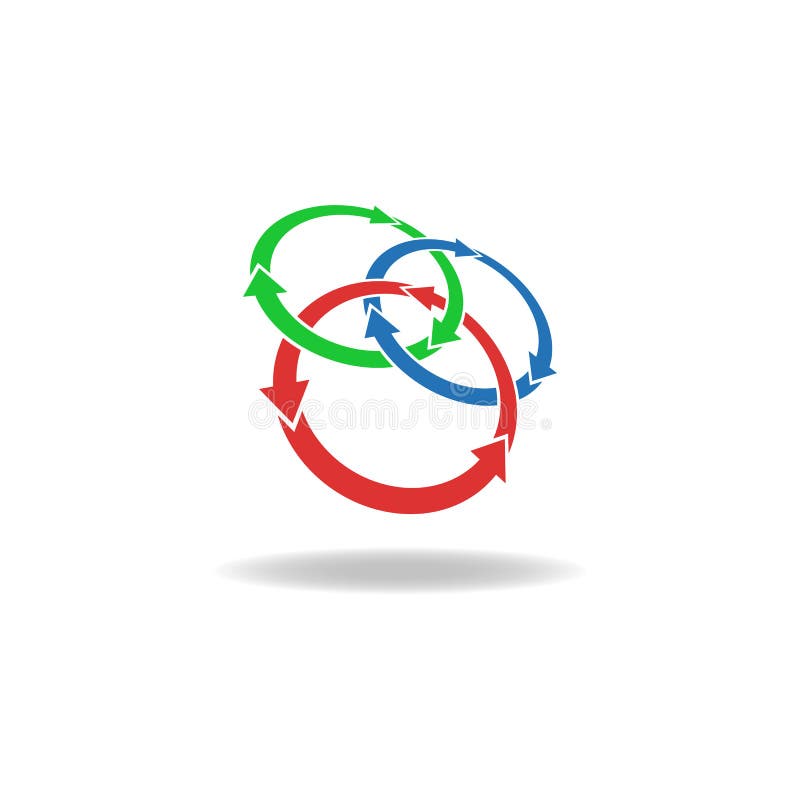 Three circles logo arrows loop, cycle design element, tech symbol. Three circles logo arrows loop cycles three elements, nature elements royalty free illustration Three circles logo arrows loop, cycle design element, tech symbol. Three circles logo arrows loop cycles three elements, nature elements royalty free illustration
