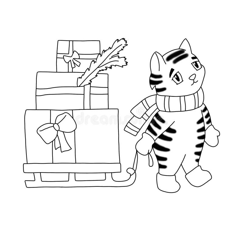 Ttigerkonturen bär en slang med tre presentboxar vektor illustrationer