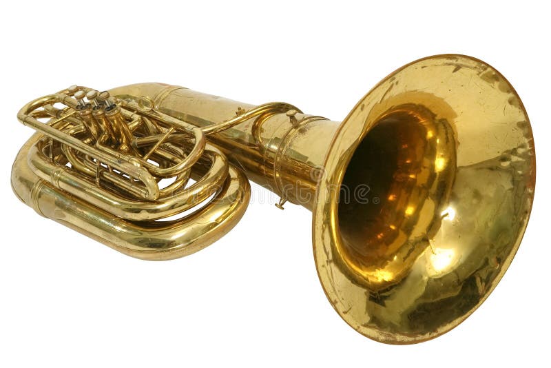 Old musical instrument tuba on a white background. Old musical instrument tuba on a white background