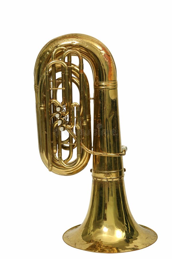 Old musical instrument tuba on a white background. Old musical instrument tuba on a white background