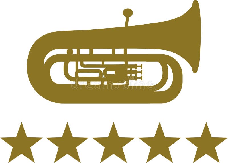 Tuba med fem guld- stjärnor vektor illustrationer