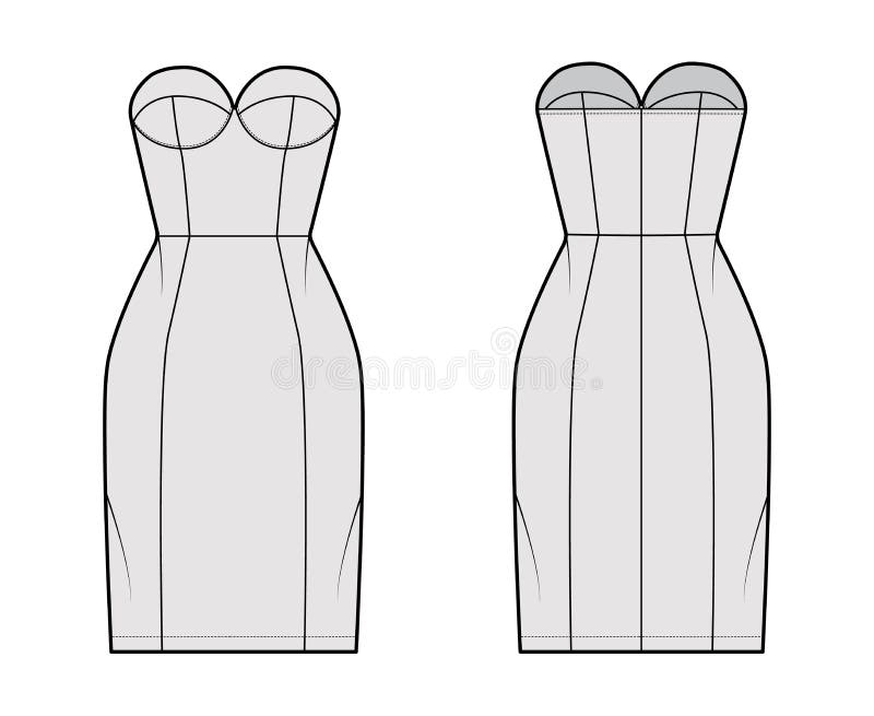 Zip-up Tube Dress Technical Fashion Illustration with Bustier ...