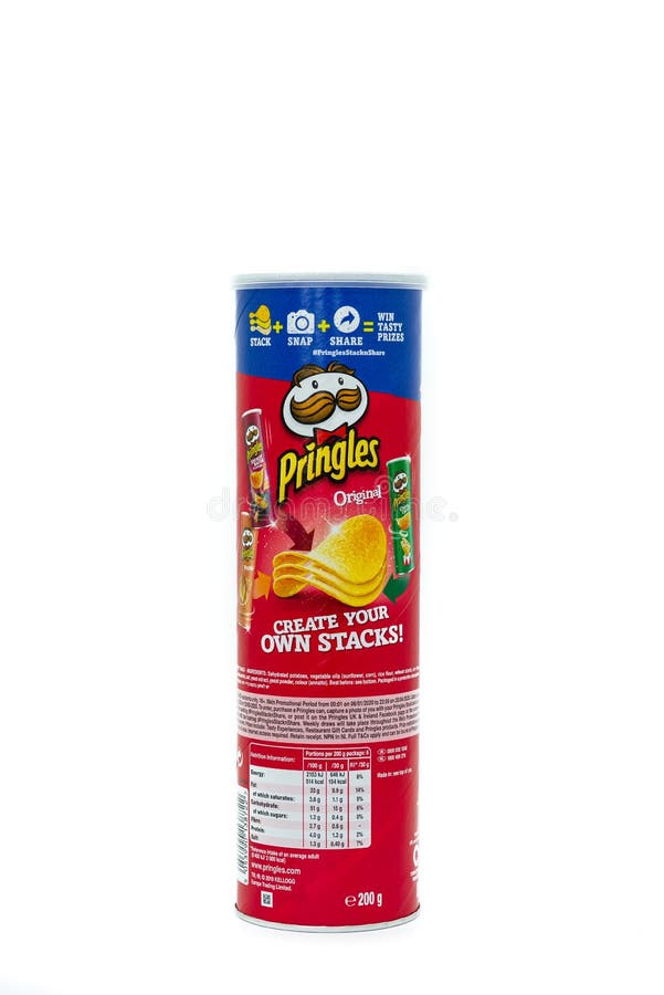 Tube of Pringles with Nutritional Information Displayed and Hard To Get