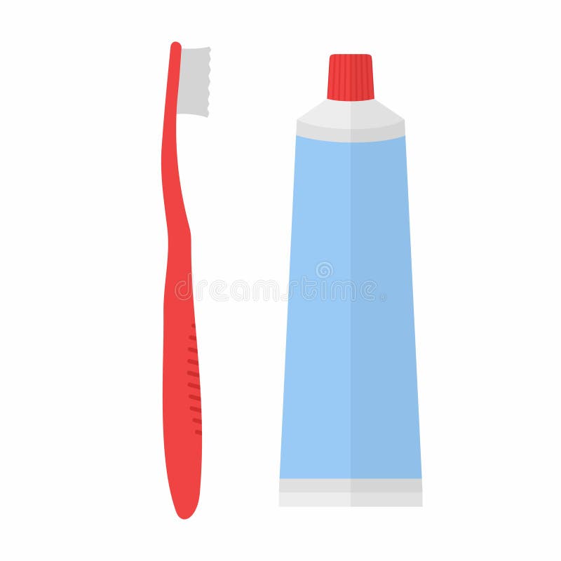 Tube of toothpaste and tooth brush in flat style on white background. Vector