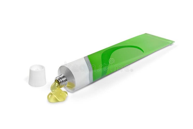 White with Green Tube of Ointment on a White Background. Front View