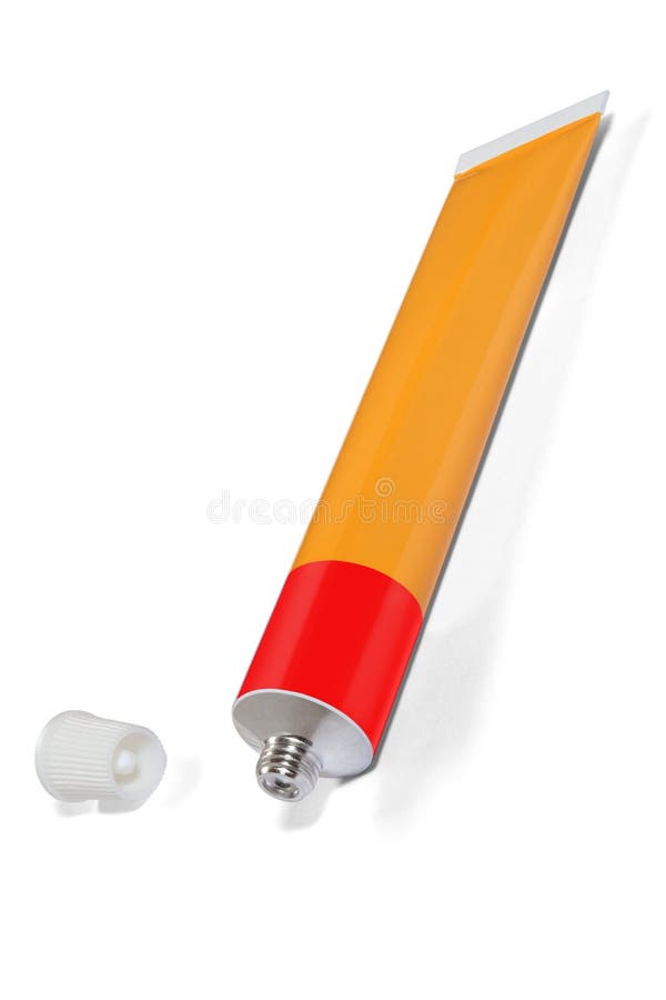 Cream, Yellow Tube of Ointment on a White Background. View from Above