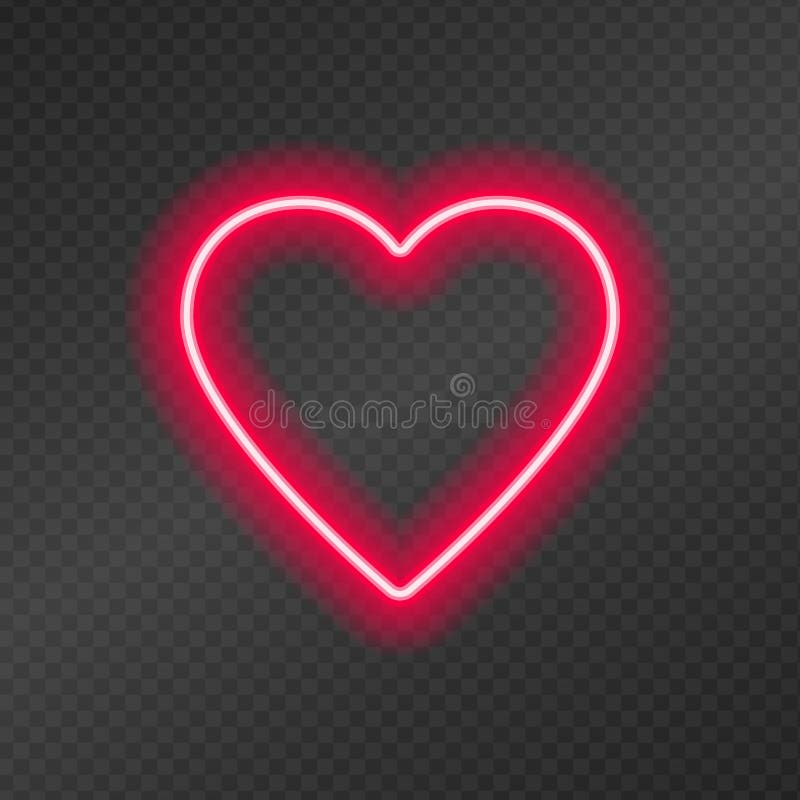 Tubes au néon sous forme de coeur d'isolement sur une grille foncée de transparent illustration stock Tubes au néon sous forme de coeur d'isolement sur une grille foncée de transparent illustration stock